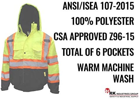 (Опаковка от 2) Troy Safety Workwear WJX7012 Мъжко яке-бомбер повишена видимост ANSI клас 3, водоустойчив (много голяма, лаймовая)