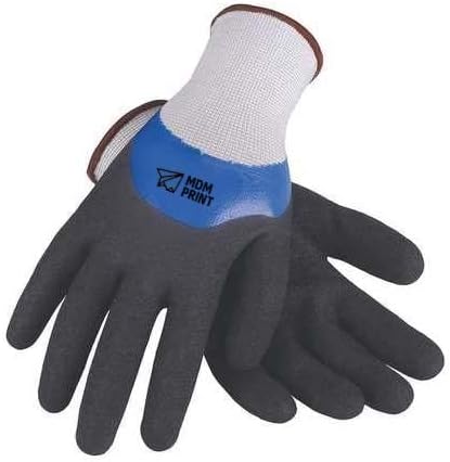 Ръкавици с Нитриловым покритие MDMprint, покритие 3/4 инча, Черни / Сини, L, PR, PK12